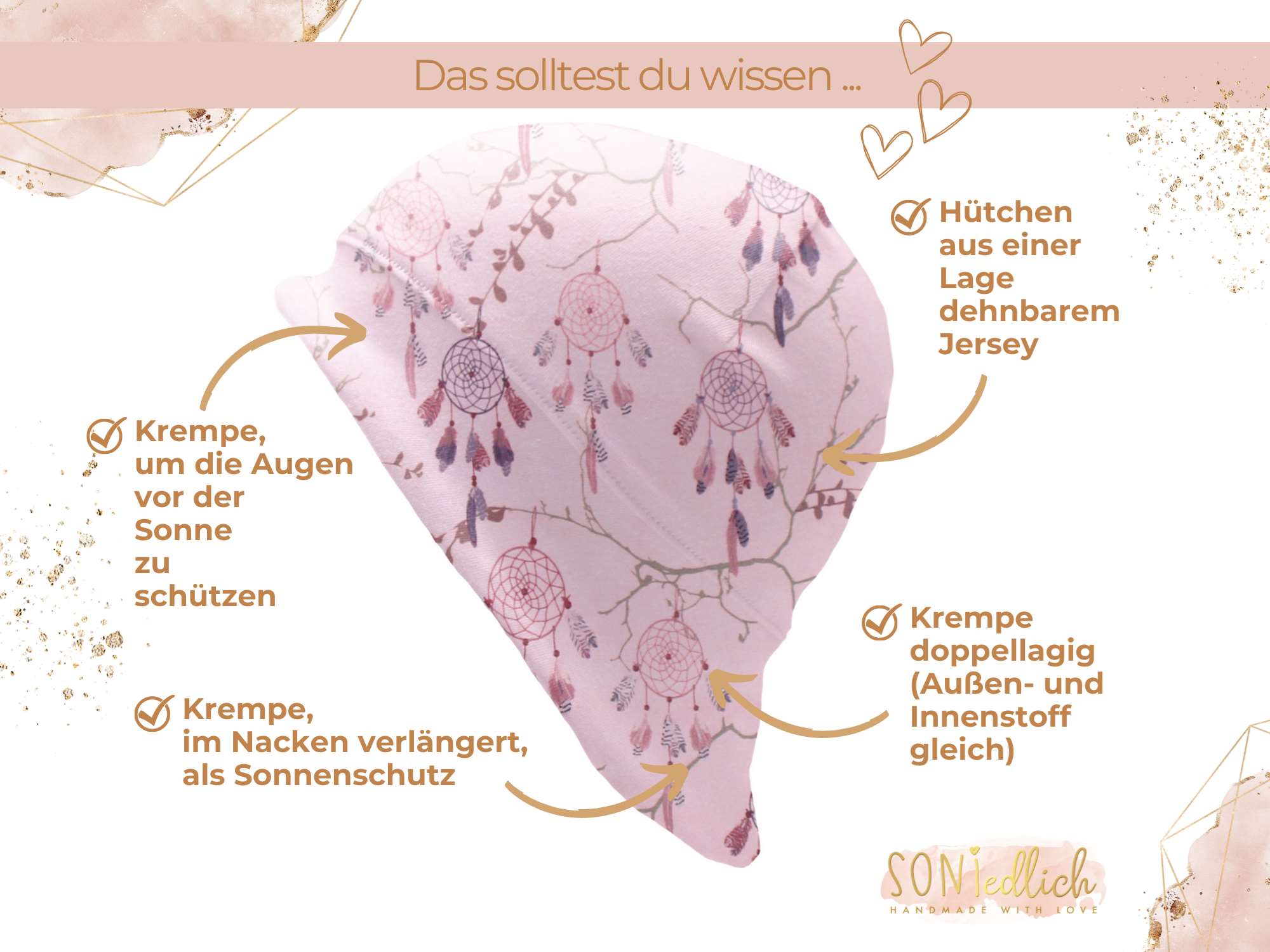 Sonnenhut für Babys und Kinder „Traumfänger“ Details